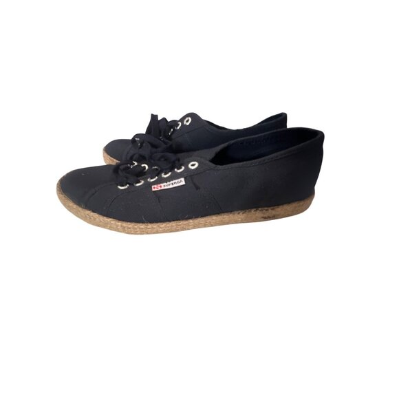 Superga Womens Black & Natural Rope Sole Casual Canvas‎ Lace-Up Shoes 39.5 - Picture 1 of 8